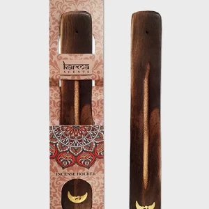Namaste Karma Scents Brass Inlay Mango Wood Incense Ash Catcher Holder - Moon