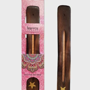 Namaste Karma Scents Brass Inlay Mango Wood Incense Ash Catcher Holder - Star