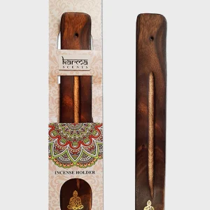 Namaste Karma Scents Brass Inlay Mango Wood Incense Ash Catcher Holder - Bouddha