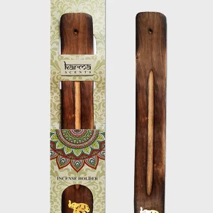 Namaste Karma Scents Bras Inlay Mango Wood Incense Ash Catcher Holder - Elephant